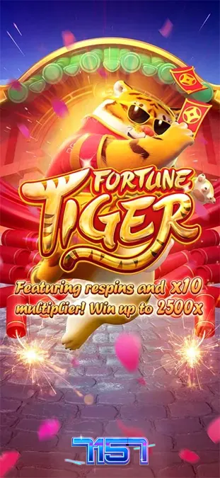O slot Fortune Tiger com seu mascote icônico em um fundo de templo asiático.